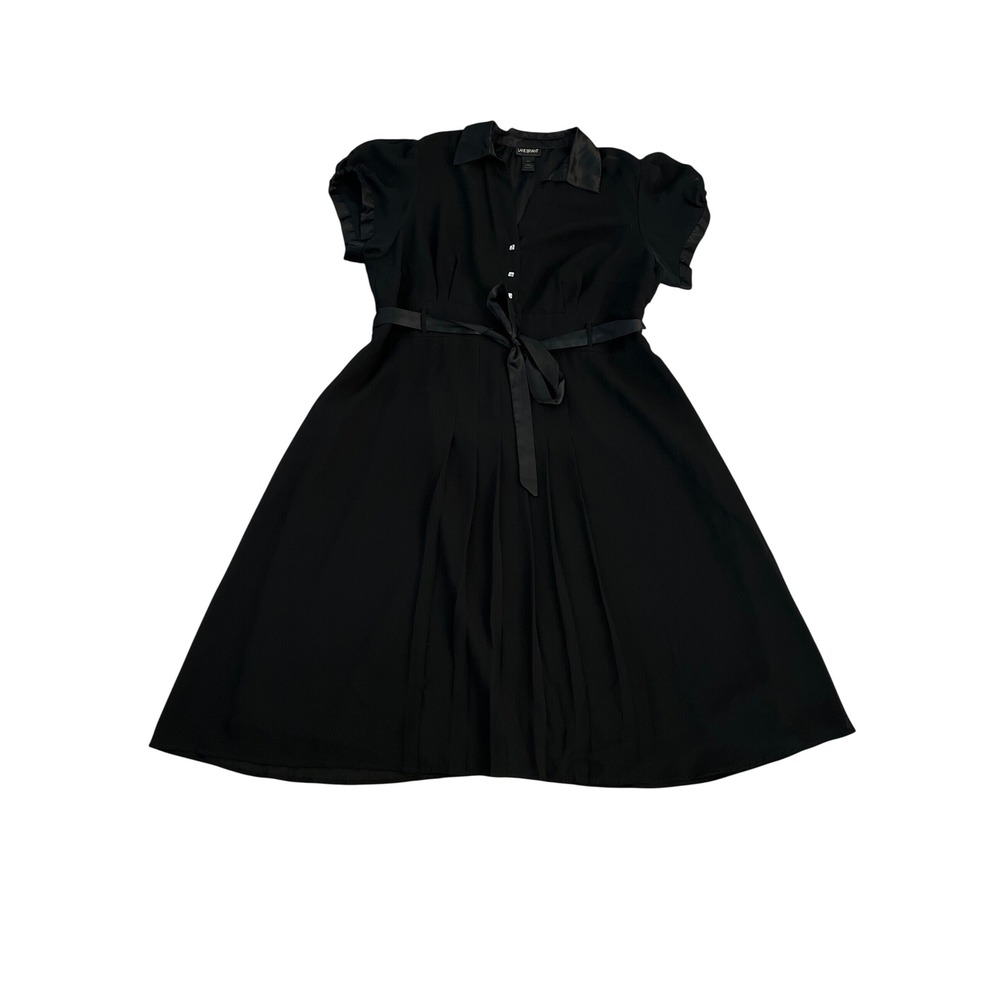 Lane Bryant Black Midi Shirt Dress with Tie Waist